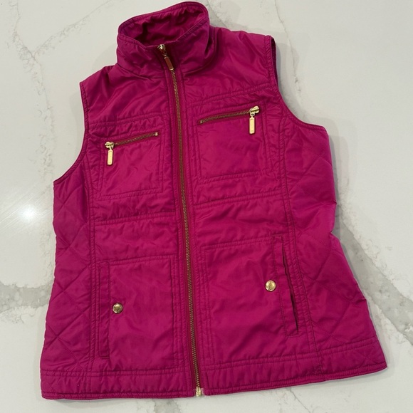Chico's Sleeveless Puffer Full Zip Jacket Vest Women’s Small Fuchsia/Gold Accent - Picture 2 of 8